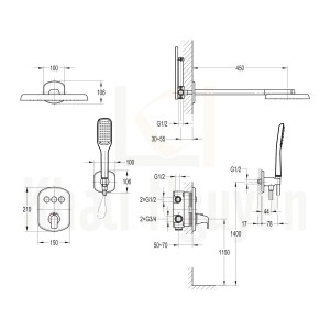 Bản Vẽ Sem Tắm Âm Tường Flova FH 7311-6003 3 Chế Độ