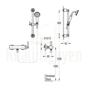 Bản Vẽ Sen Tắm Flova FH 7609-D100-9509-568 Nóng Lạnh