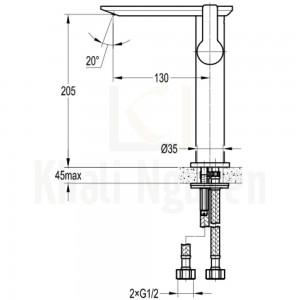 Bản vẽ Vòi Lavabo Flova 1 Lỗ FH 8205A-D108 Nóng Lạnh Cổ Cao