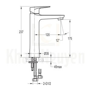 Bản Vẽ Vòi Lavabo Flova 1 Lỗ FH 8282A-D93 Nóng Lạnh Cổ Cao