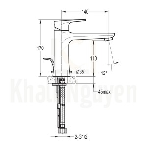 Bản vẽ Vòi Lavabo Flova 1 Lỗ FH 8282D-D93 Nóng Lạnh Cổ Thấp