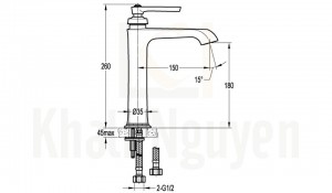 Bản Vẽ Vòi Lavabo Flova 1 Lỗ FH 9809A-D100 Nóng Lạnh Cổ Cao