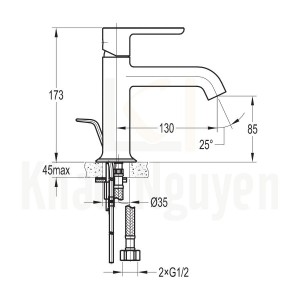 Bản Vẽ Vòi Lavabo Flova 1 Lỗ FH 9865-D125-PB Nóng Lạnh Cổ Thấp