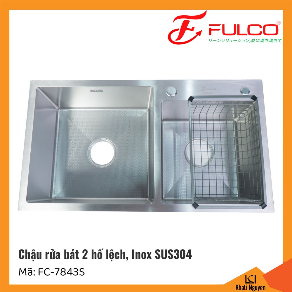 Chậu rửa bát Fulco FC-7843S hai hố lệch | Inox SUS304 | 780x430x220mm