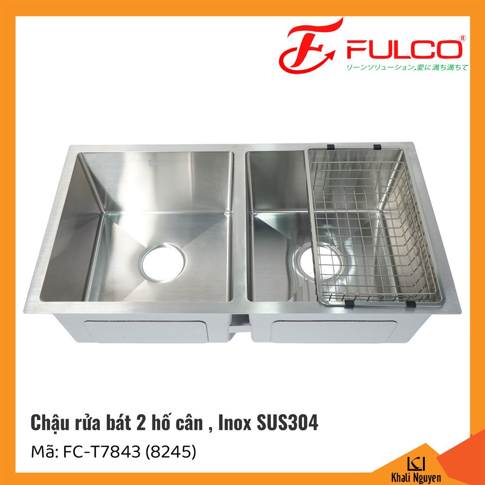 Chậu rửa bát Fulco FC-T7843(8245) hai hố cân | Inox SUS304 | 820x460x220mm