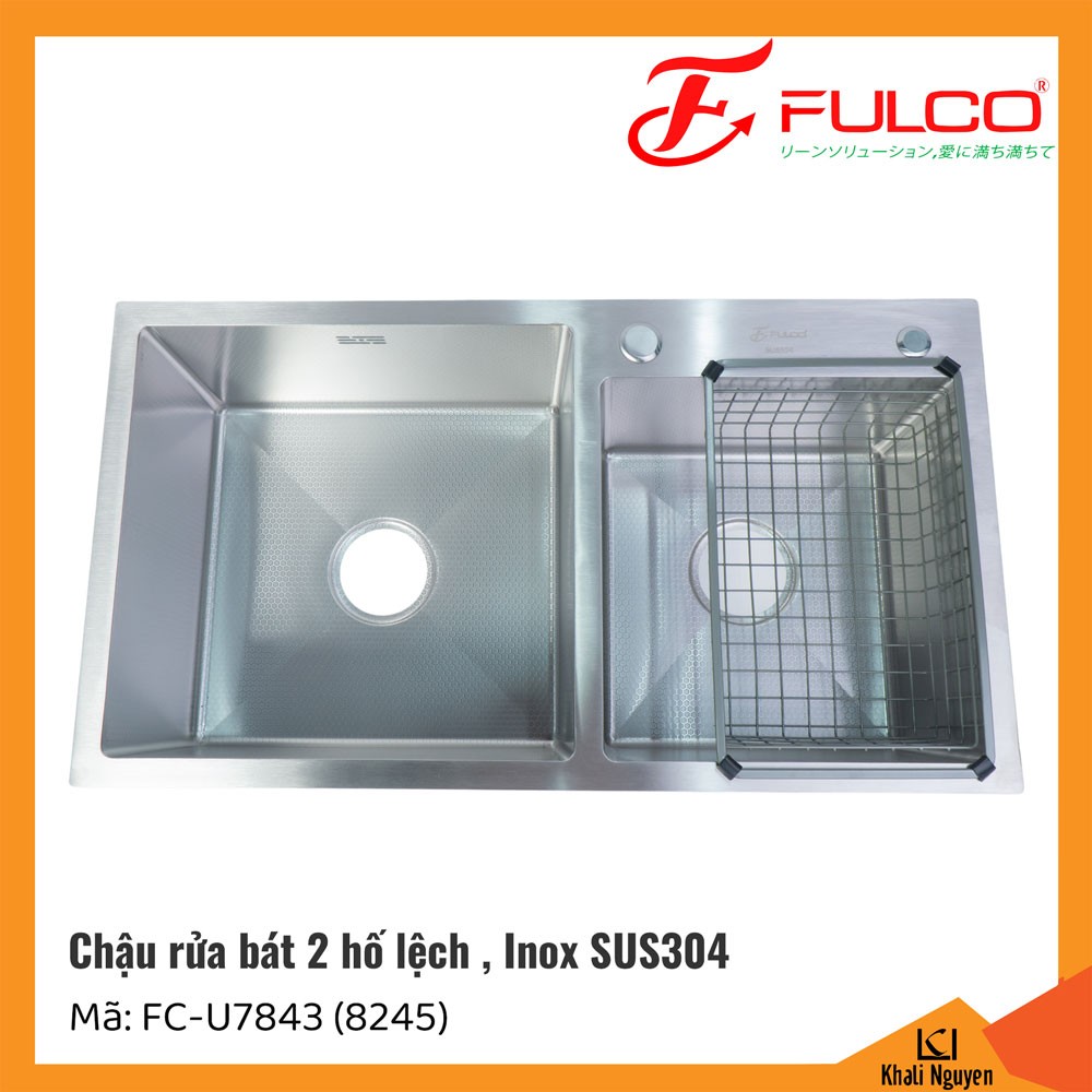 Chậu rửa bát Fulco FC-U7843 (8245) hai hố lệch | Inox SUS304 | 780x460x220 mm