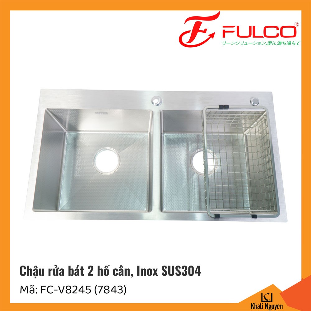 Chậu rửa bát Fulco FC-V8245(7843) hai hố cân | Inox SUS304 | 820x460x220mm