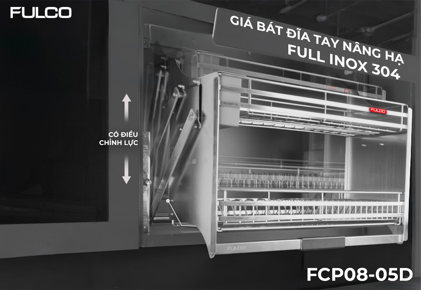 Giá bát đĩa tay nâng hạ Fulco FCP08-05D-800