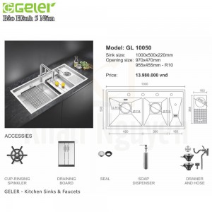 Bản vẽ kỹ thuật Chậu rửa bát Inox Geler GL-10050