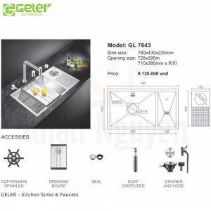 Bản vẽ kỹ thuật chậu rửa bát Inox Geler GL-7643