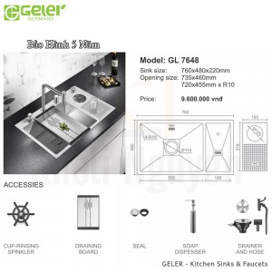 Bản vẽ kỹ thuật chậu rửa bát Inox Geler GL-7648