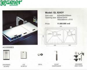 Bản vẽ kỹ thuật chậu rửa bát Inox Geler GL-8243Y