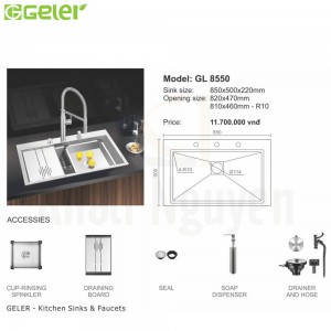 Bản vẽ kỹ thuật chậu rửa bát Inox Geler GL-8550