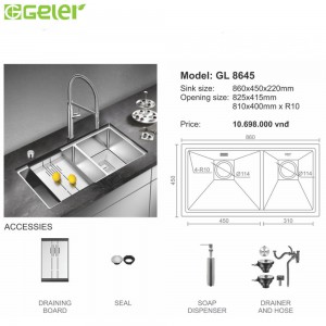 Bản vẽ kỹ thuật chậu rửa bát Inox Geler GL-8645