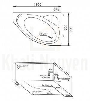 Bản Vẽ Bồn Tắm Massage Gemy G9009 Khử Trùng Bằng Ozon