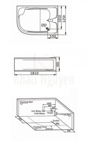 Bản Vẽ Bồn Tắm Massage Gemy G9027