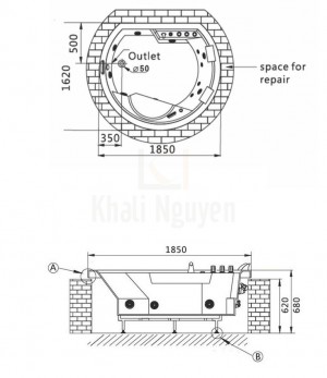 Bản Vẽ Bồn Tắm Massage Âm Gemy G9053