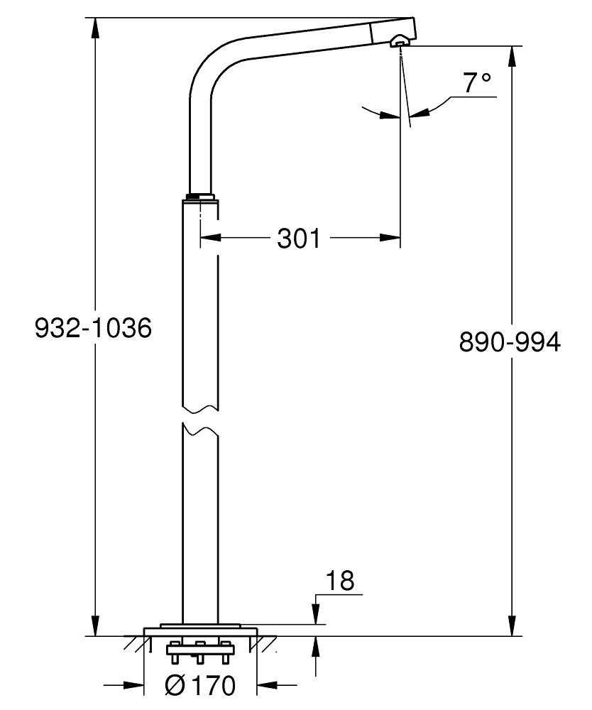 Bản Vẽ Sen Bồn Tắm Grohe 13228001 Atrio Gắn Sàn