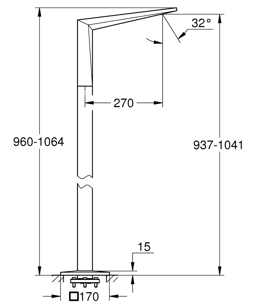 Bản Vẽ Sen Bồn Tắm Grohe 13301000 Allure Brilliant Gắn Sàn