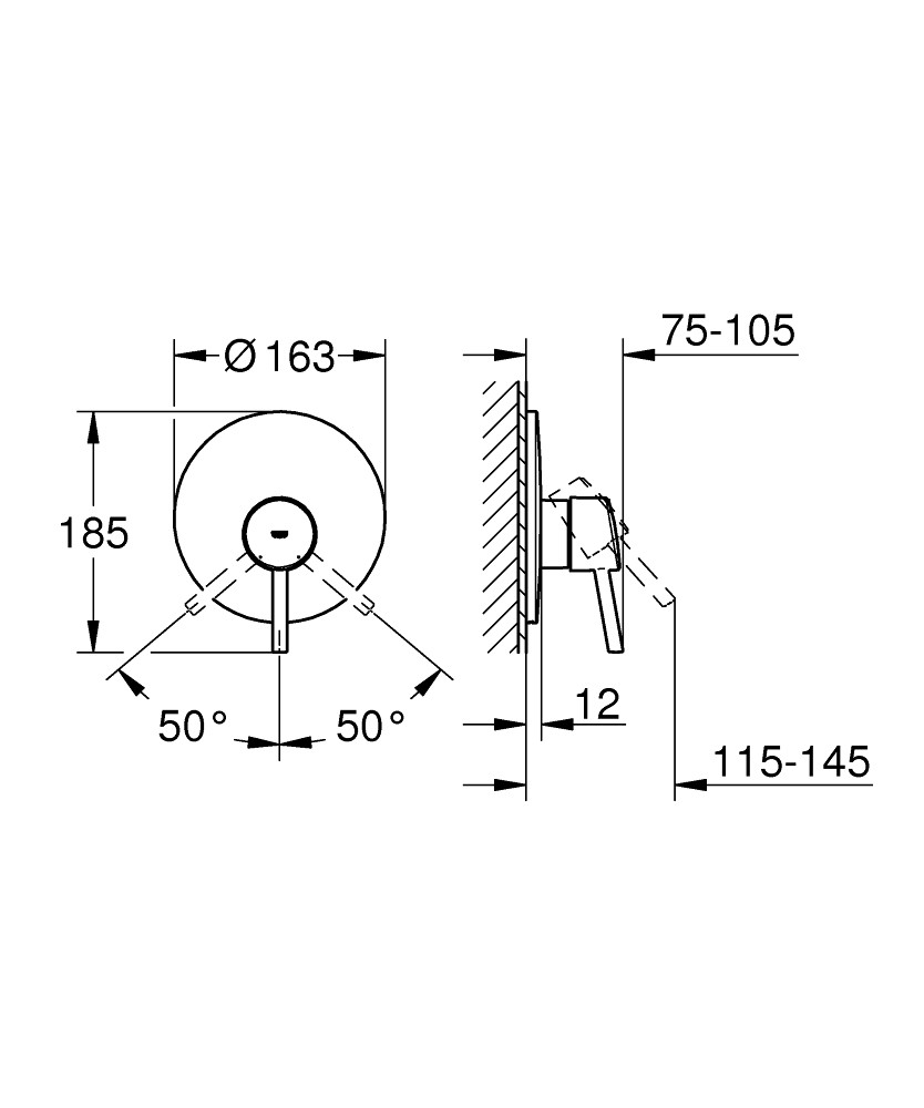 Bản Vẽ Bộ Điều Chỉnh Nhiệt Độ Sen Tắm Grohe 19345001