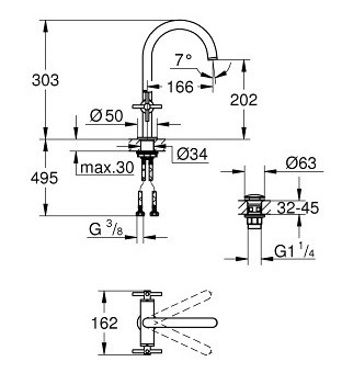 Bản Vẽ Vòi Chậu Grohe 1 Lỗ 21019003 Atrio L-Size