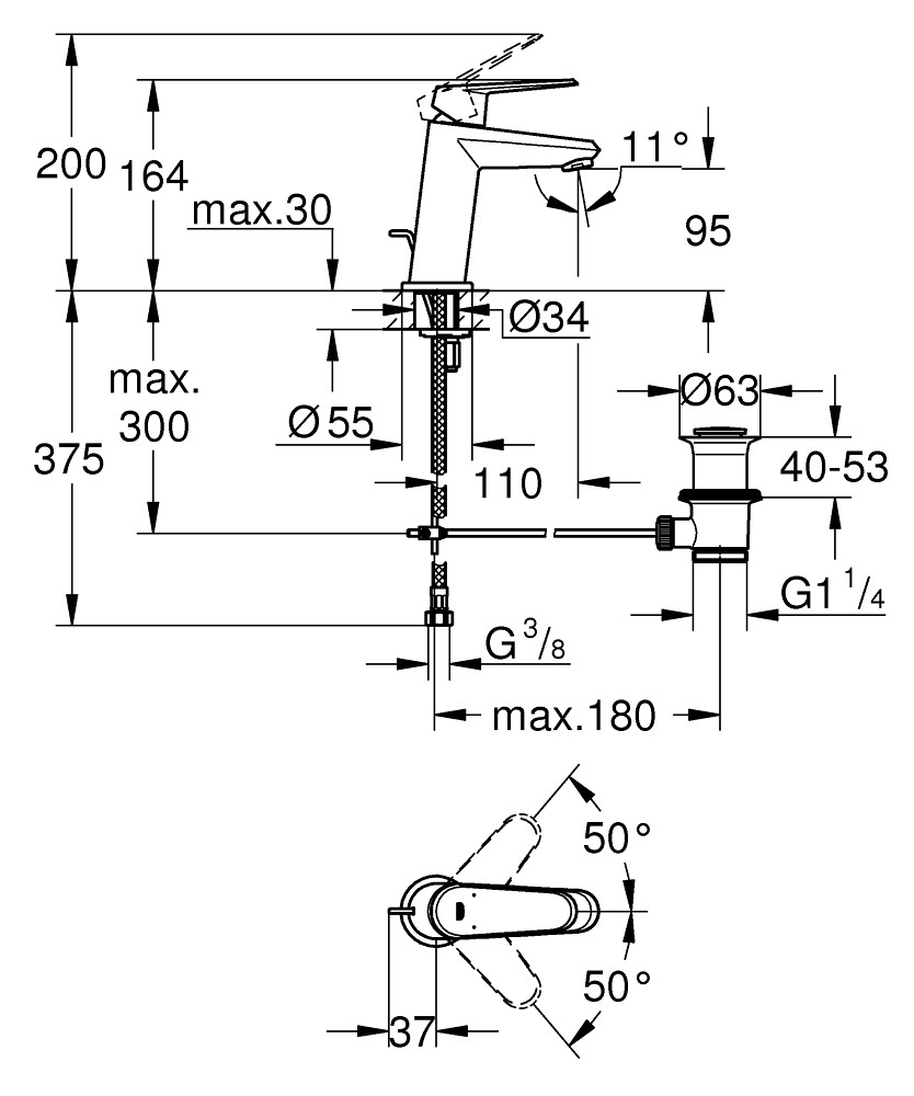 Bản Vẽ Vòi Chậu Grohe 1 Lỗ 23049002