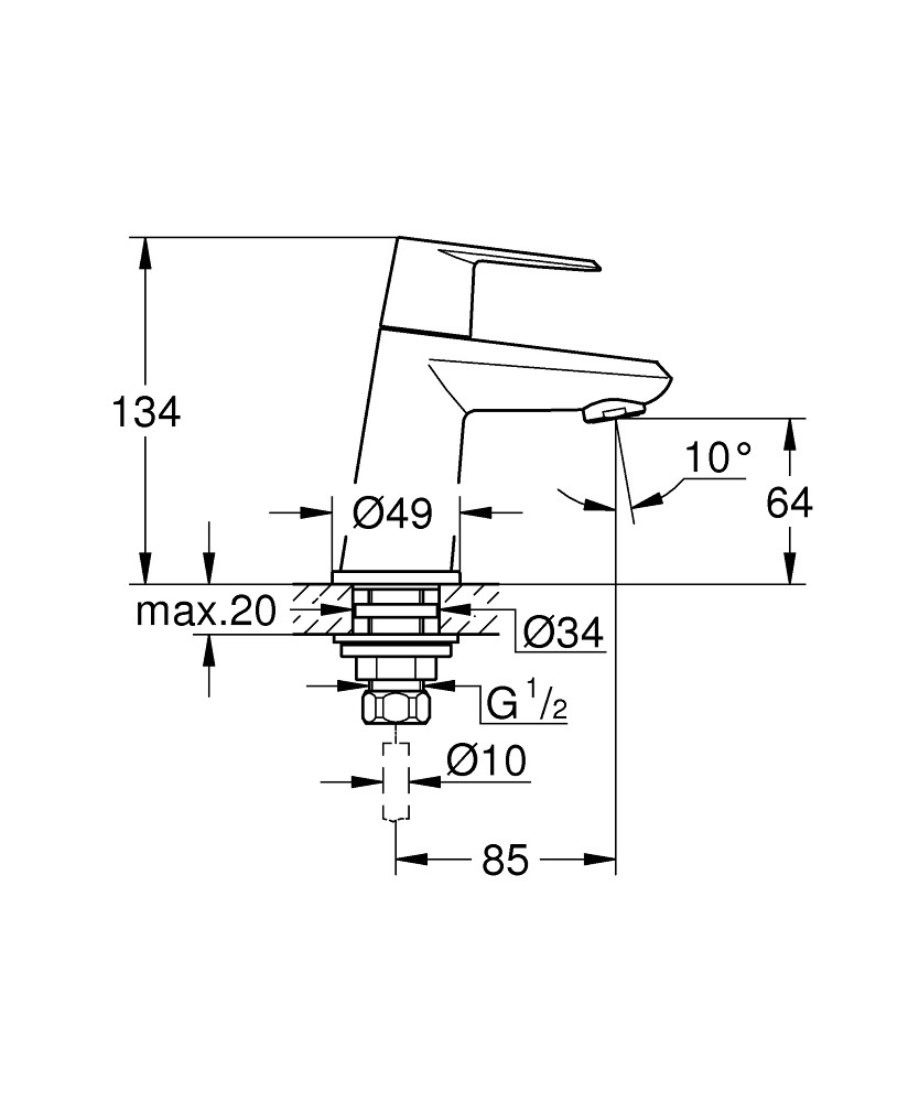 Bản Vẽ Vòi Chậu Grohe 1 Lỗ 23051002