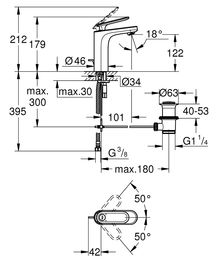 Bản Vẽ Vòi Chậu Grohe 1 Lỗ 23064000 Veris M-SIZE