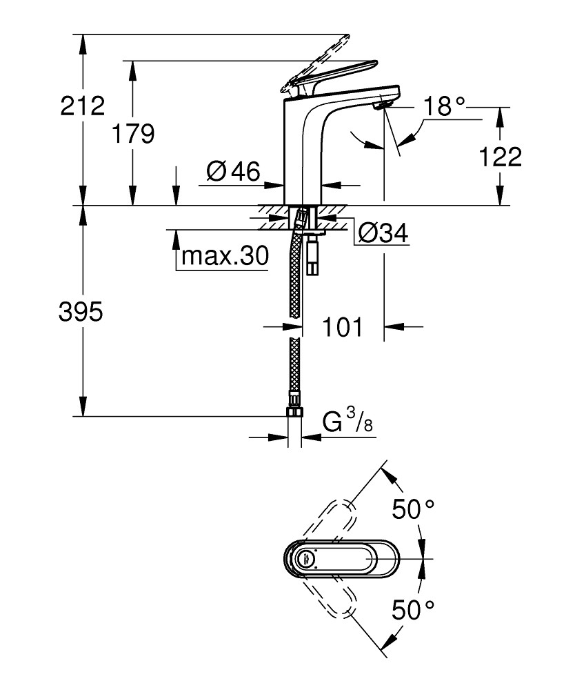 Bản Vẽ Vòi Chậu Grohe 1 Lỗ 23065000 Veris M-SIZE