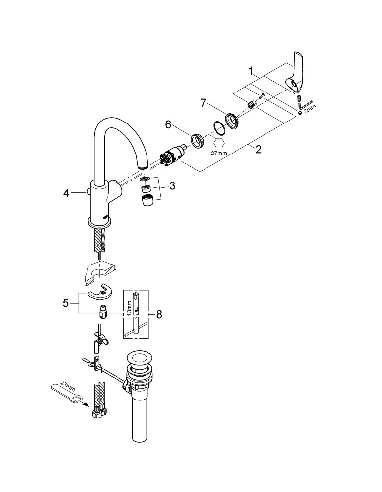 Phụ Kiện Vòi Bếp Nóng Lạnh Grohe 23090000 BauCurve