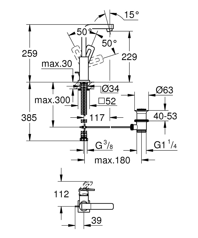 Bản Vẽ Vòi Chậu Grohe 1 Lỗ 23297000 Quadra L-SIZE