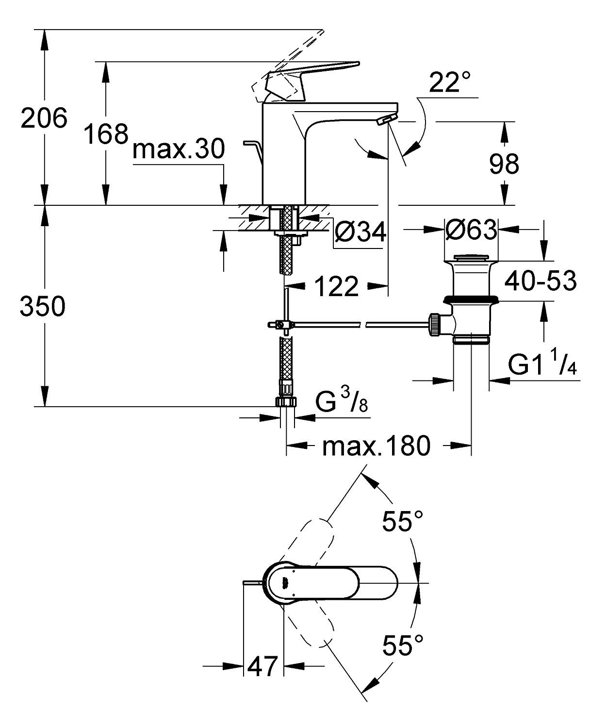 Bản Vẽ Vòi Chậu Grohe 1 Lỗ 23325000 Eurosmart Cosmo M-Size