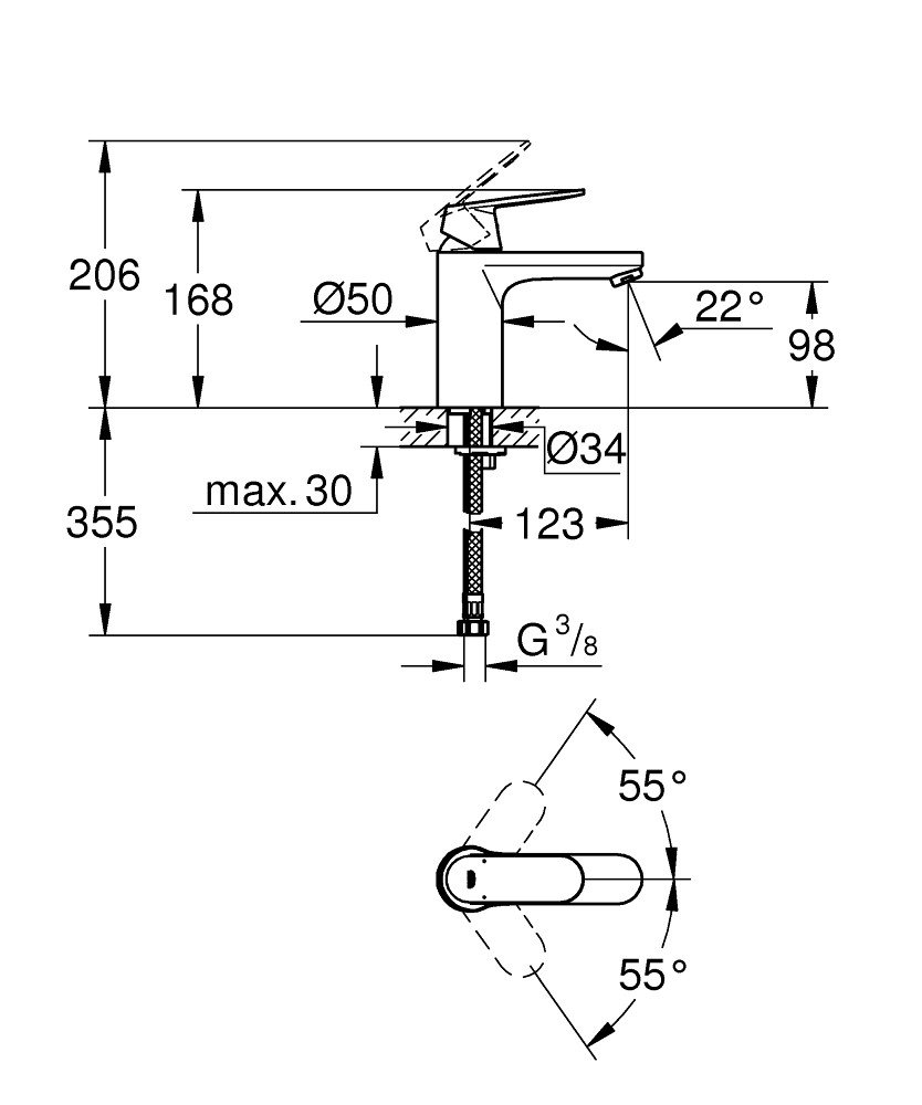 Bản Vẽ Vòi Chậu Grohe 1 Lỗ 23327000