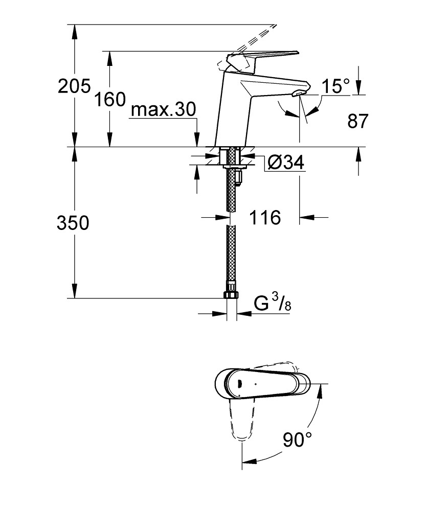 Bản Vẽ Vòi Chậu Grohe 1 Lỗ 2338220E