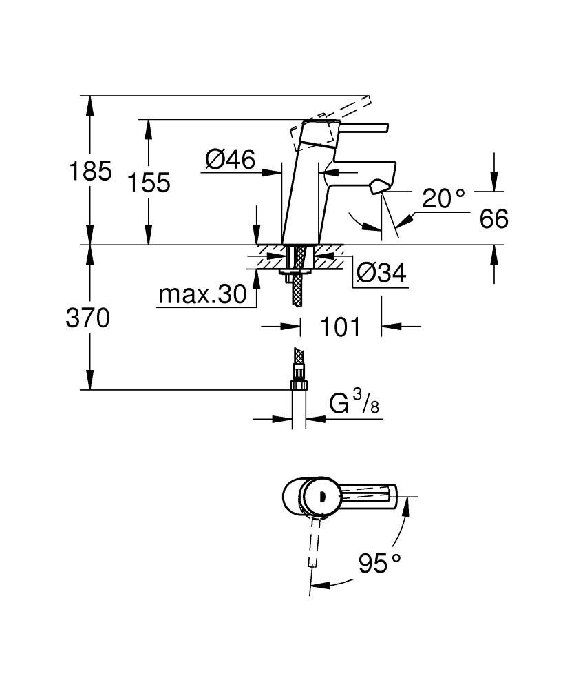 Bản Vẽ Vòi Chậu Grohe 1 Lỗ 2338510E Cbncetto S-SIZE