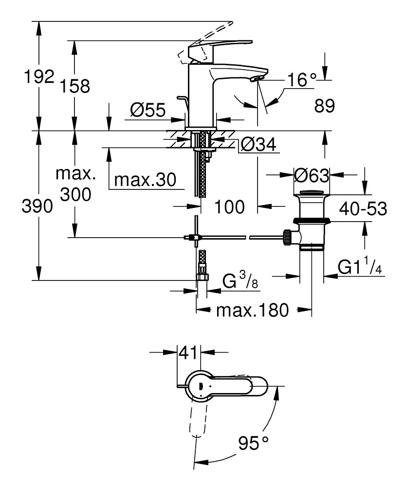 Bản Vẽ Vòi Chậu Grohe 1 Lỗ 2338720E Eurostyle Cosmopolitan S-SIZE