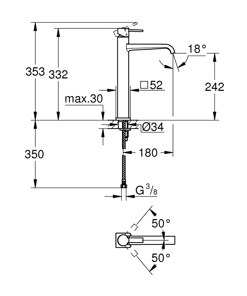 Bản Vẽ Vòi Chậu Grohe 1 Lỗ 23403000 Allure XL-SIZE