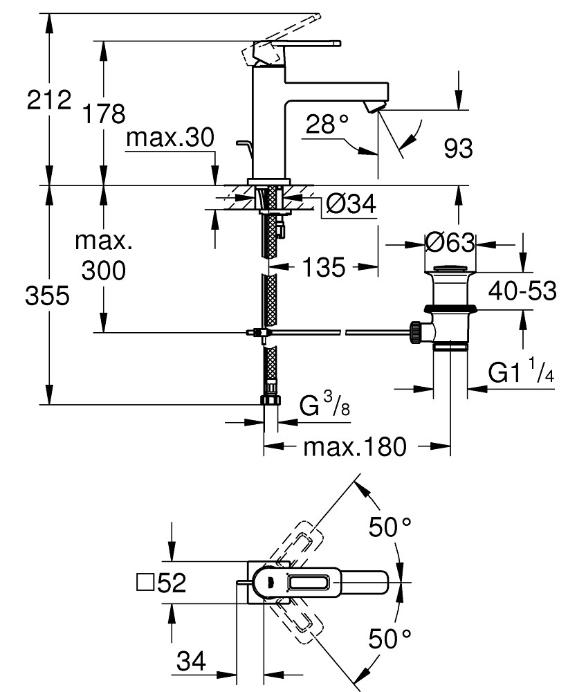 Bản Vẽ Vòi Chậu Grohe 23441000 Quadra M-SIZE