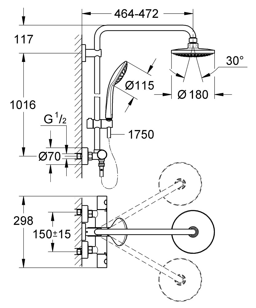 Bản Vẽ Sen Tắm Cây Grohe 27296001 Euphoria System 180