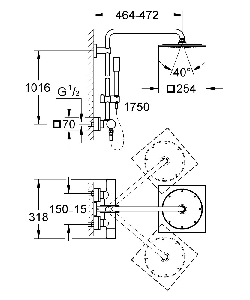 Bản Vẽ Sen Tắm Cây Grohe 27569000 Rainshower F-series System 10″