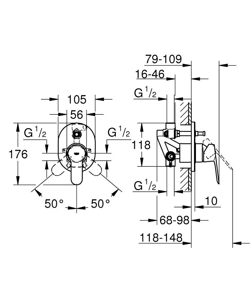 Bản Vẽ Bộ Trộn Âm Tường Grohe 29039000