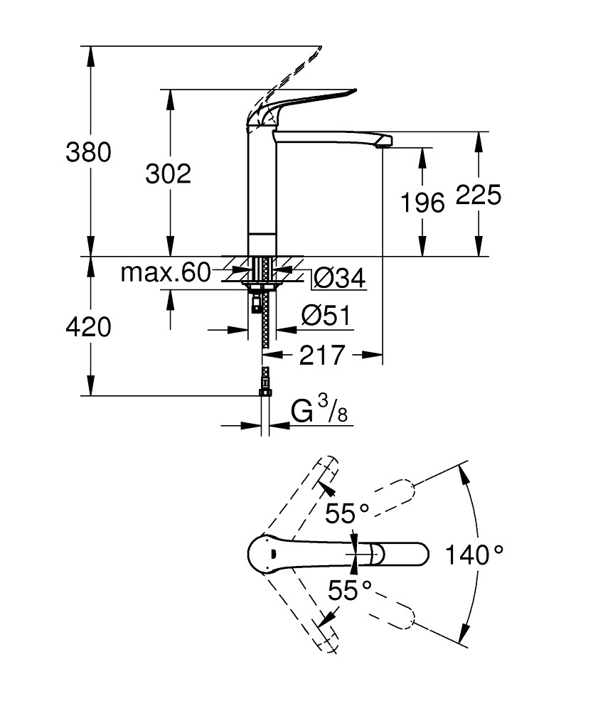 Bản Vẽ Vòi Chậu Grohe 1 Lỗ 30208000 Euroeco Special