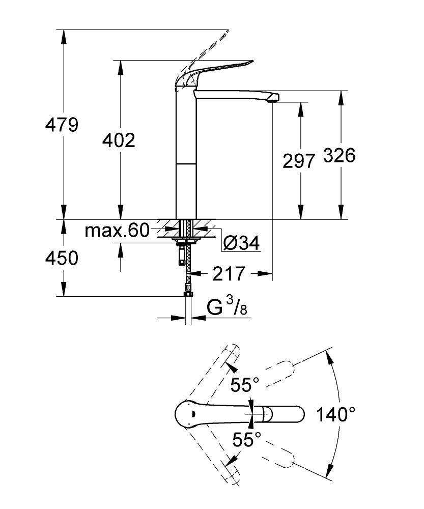 Bản Vẽ Vòi Chậu Grohe 1 Lỗ 30209000 Euroeco Special