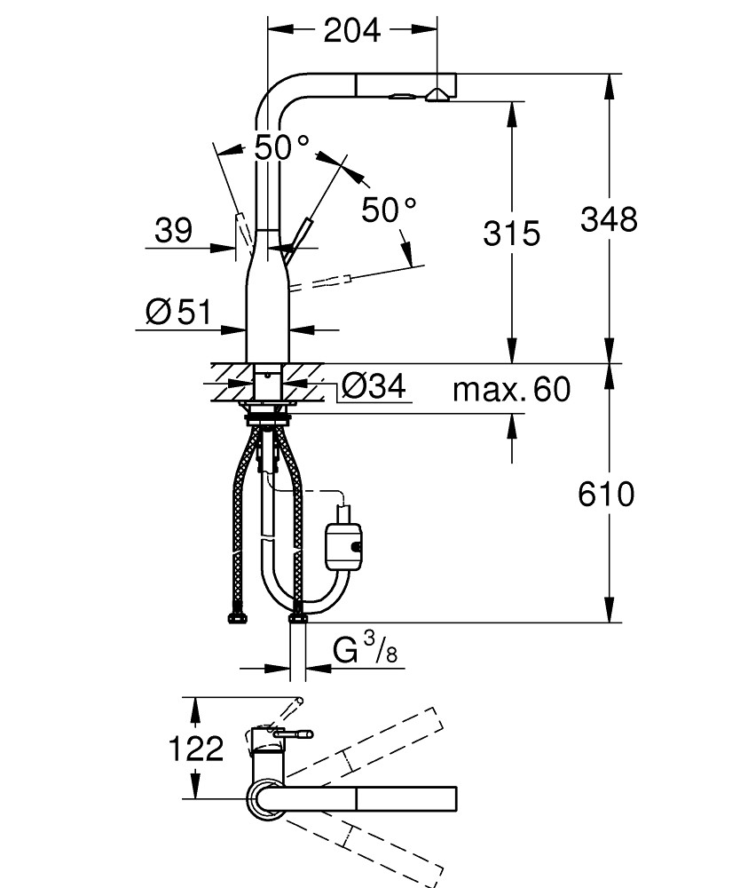 Bản Vẽ Vòi Bếp Nóng Lạnh Grohe 30270000 Essence