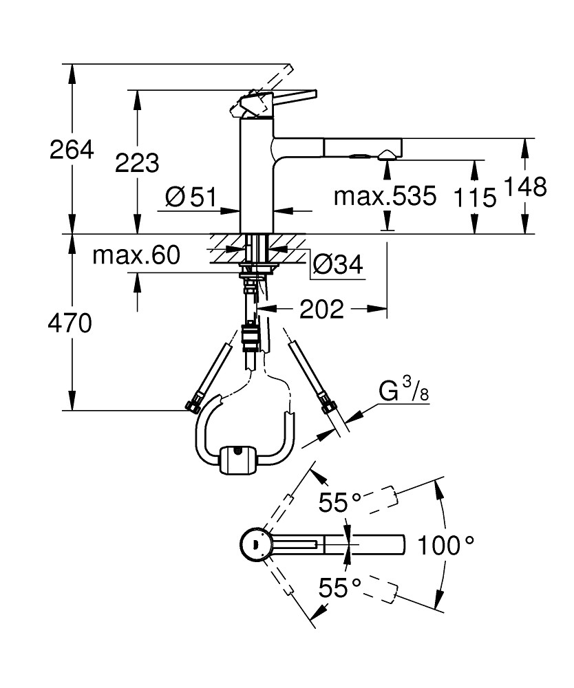 Bản Vẽ Vòi Bếp Nóng Lạnh Grohe 30273001 Concetto