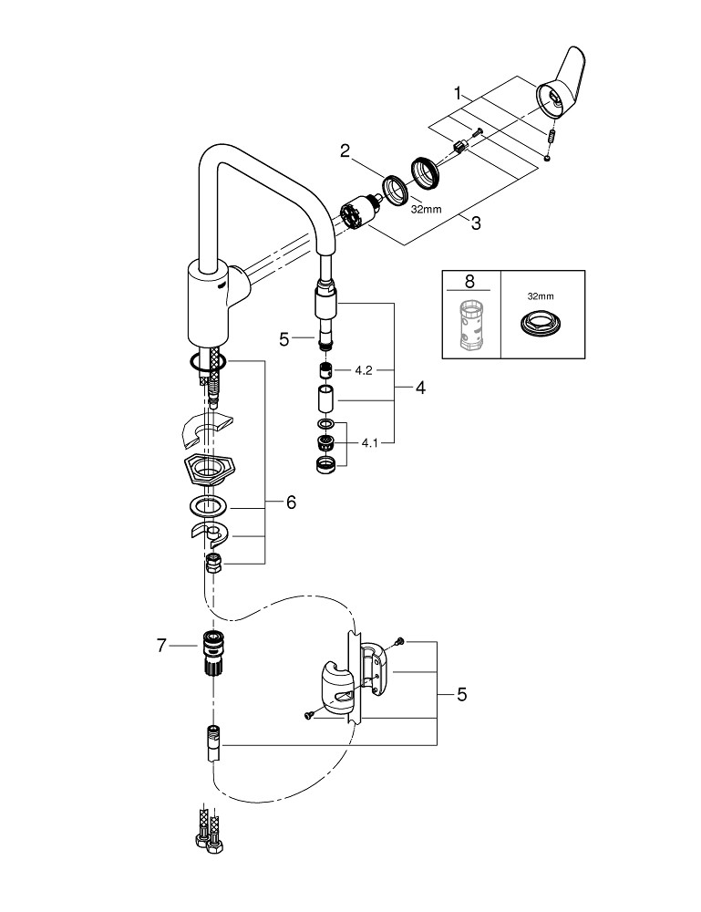 Phụ Kiện Lắp Đặt Vòi Bếp Nóng Lạnh Grohe 31122002