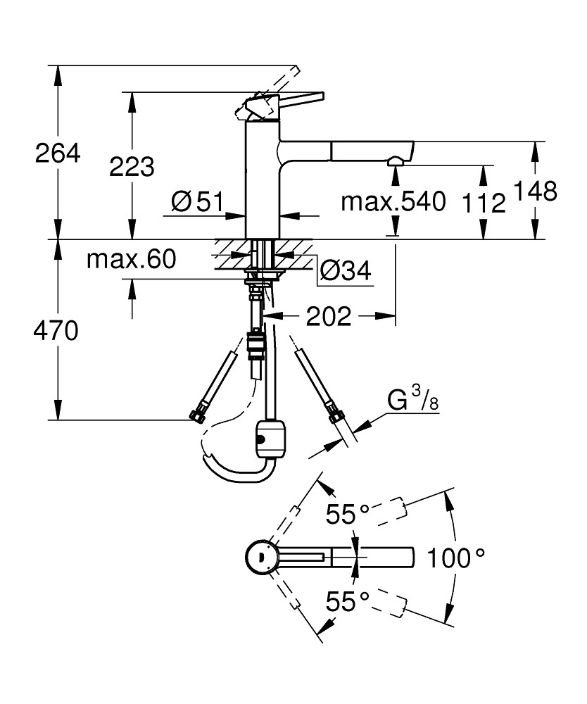 Bản Vẽ Vòi Bếp Nóng Lạnh Grohe 31129001 Concetto