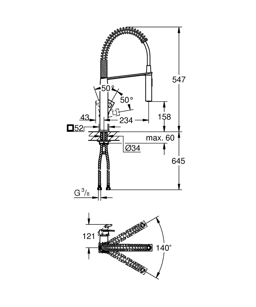 Bản Vẽ Vòi Bếp Nóng Lạnh Grohe 31395DC0