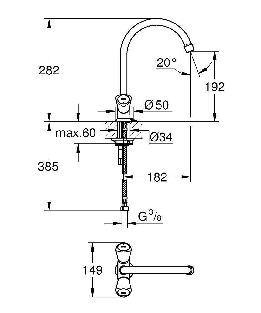 Bản Vẽ Vòi Bếp Nóng Lạnh Grohe 31774001 Costa S