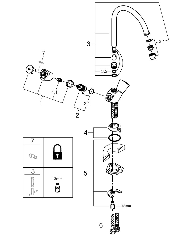 Phụ Kiện Lắp Đặt Vòi Bếp Nóng Lạnh Grohe 31774001 Costa S